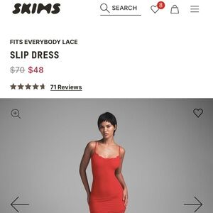 SKIMS Red Lace Chemise Dress with Silky Spaghetti Straps